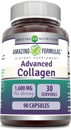 Amazing Formulas Advanced Collagen Supplement | Collagen Type I, II & III with Vitamin C & Hyaluronic | 1600 Mg Per Serving | 90 Capsules | Non-GMO | Gluten-Free | Made in USA