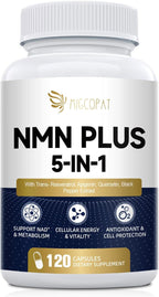 Migcopat NMN Supplement 1000mg – NMNH Alternative 5-in-1 NAD Supplement w/Resveratrol, Apigenin, Quercetin & Black Pepper – Supports Cellular Energy, Healthy Aging & Longevity – 120 Veggie Capsules