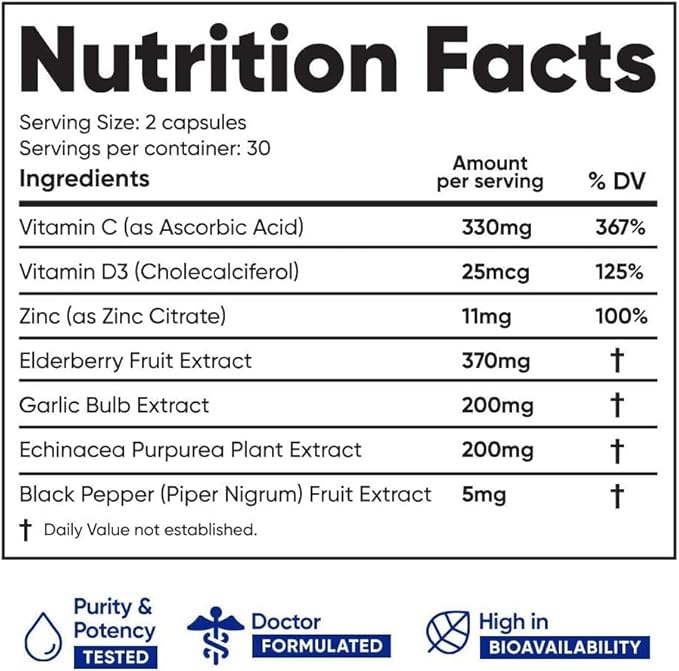 Immuneti Advanced Immune Support – Doctor Formulated 6-in-1 Daily Immunity Supplement – Made in USA – With Vitamin C, D3, Zinc, Elderberry, Garlic & Echinacea - Vital Nutrients & Antioxidants (2)
