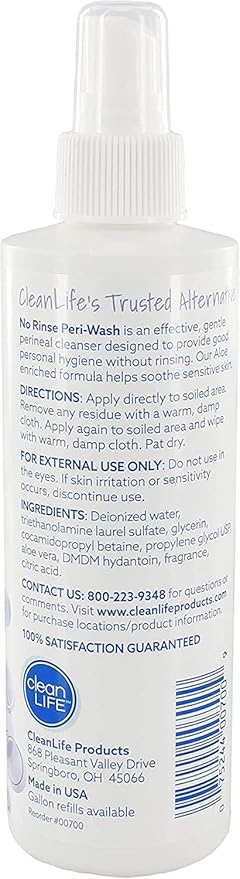 No-Rinse Peri-Wash, 8 fl oz - Soothing, Protecting Perineal Cleanser in a Rinse-Free Formula (Pack of 3)