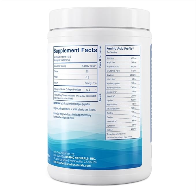 Nordic Naturals Nordic Beauty Collagen Peptides, Unflavored - 10.6 Ounces - Collagen Supplement for Skin Health and Elasticity - for Hot and Cold Beverages - 30 Servings