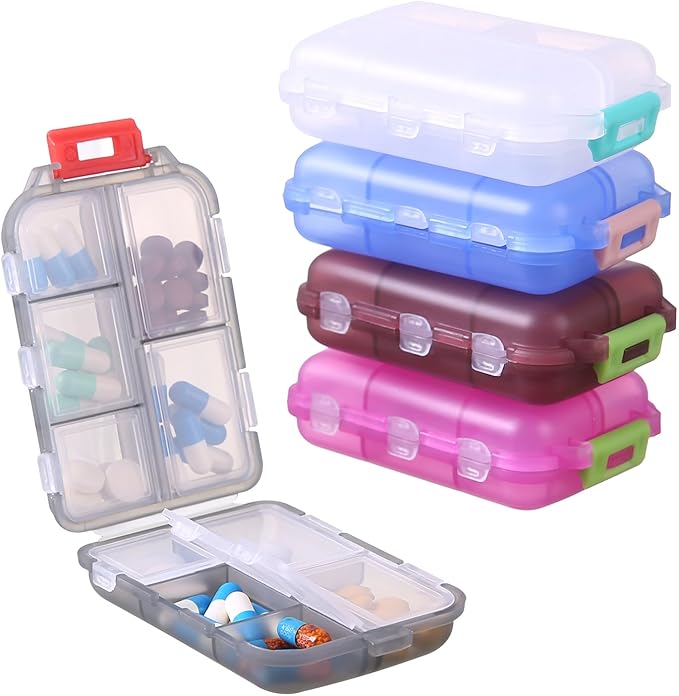 1Pack Travel Pill Organizer - 10 Compartments Pill Case, Compact and Portable Pill Box, Perfect for On-The-Go Storage, Pill Holder for Purse Brown