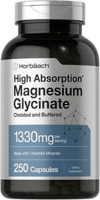 Horbaach Magnesium Glycinate 1330mg | 250 Capsules | Buffered with Chelated Minerals | 240 mg per Serving | Non-GMO, Gluten Free Supplement