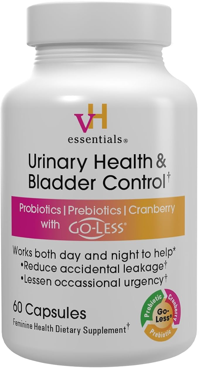 vH Essentials Urinary Health & Bladder Control, Cranberry Extract, Prebiotics and Probiotics, 24-Hour Feminine Health Support, Reduces Occasional Leakage, Supports Vaginal Health, 60 Capsules