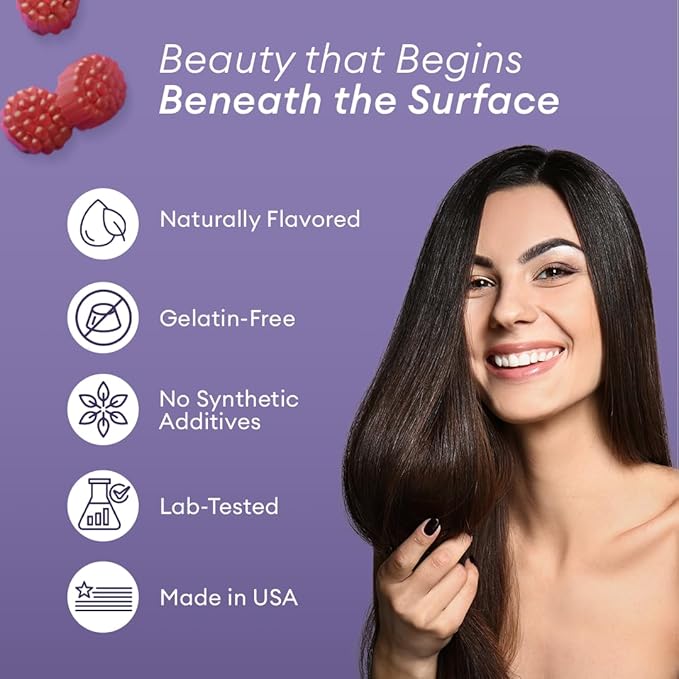 Hair Skin and Nails Vitamins for Women – Extra Strength 6000mcg Biotin Hair Gummies with Marine Collagen, Vitamin E, A, C & PABA for Hair Growth, Healthy Skin & Nails – Made in US, Passion Fruit, 60ct