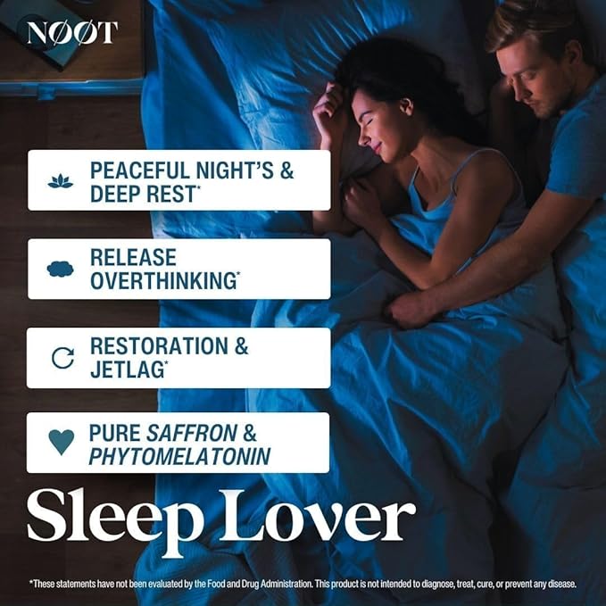 NOOT Sleep Lover – All Natural Deep Sleep Aid for Adults and Students, Non-Habit Forming Formula w. Ashwagandha, Lemon Balm, L-Theanine & Phytomelatonin, Sleep Supplement, Sleeping Pills, 60 Capsules