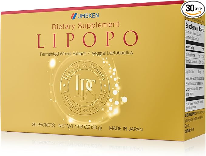 Umeken Lipopo - Lipopolysaccharide, Beta-glucan from Yeast, Lactic Acid Bacteria, and Vitamin C. Made in Japan. (Small 30Pk)