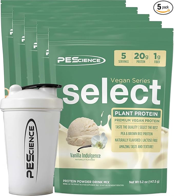 PEScience Select Vegan Protein Powder, Plant Based Protein Powder, Amazing Taste, Smooth Texture, Pea and Brown Rice Blend, Dairy Free, Lactose Free, Gluten Free – 5 Flavor Variety Pack, 25 Servings