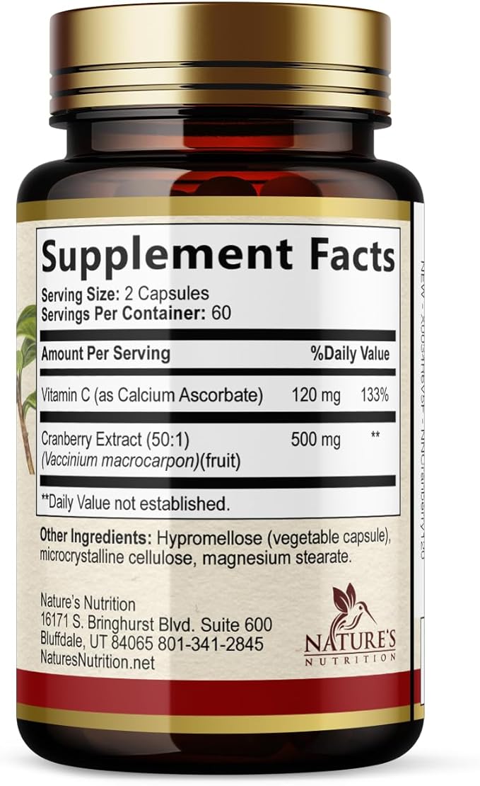 Cranberry Extract Pills Supplement - 500mg Per Serving Cranberry Extract with Vitamin C - Urinary Tract Health Support, Sugar Free Formula, Fruit Powder Extract - Bottled in USA - 120 Capsules