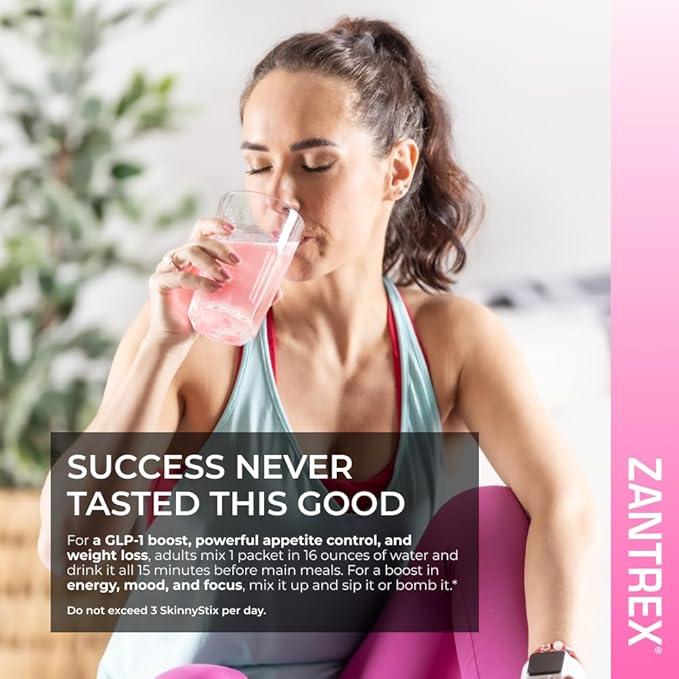 Zantrex SkinnyStix Strawberry Lemonade GLP-1 Support Drink Mix, Energy & Metabolic Support Powder, Appetite Control,15 Single-Serving Packets