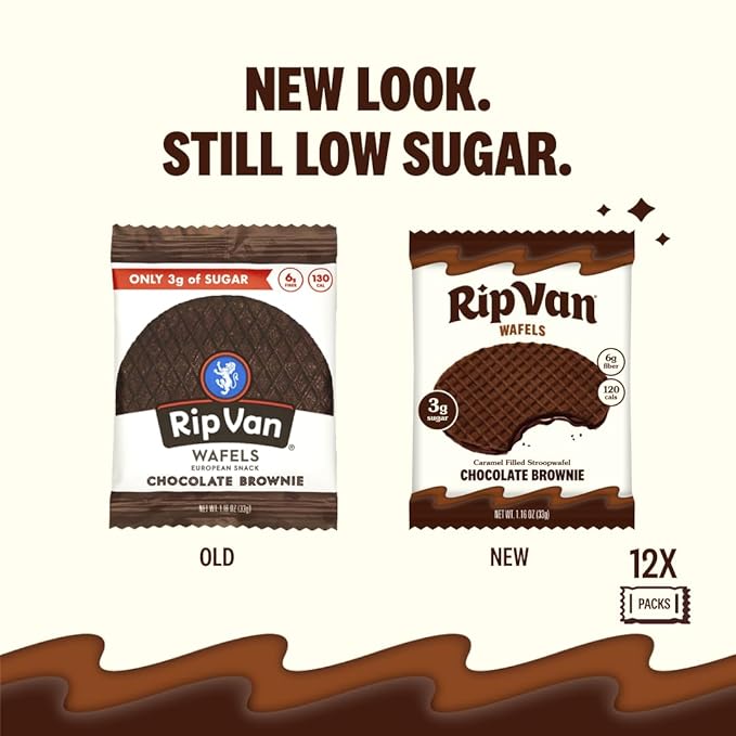 Rip Van Wafels Chocolate Brownie Stroopwafels - Healthy Snacks - Non GMO Snack - Keto Friendly - Office Snacks - Low Sugar (3g) - Low Calorie Snack - 1.16 Ounce (Pack of 12)