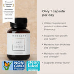 JSHealth Hair Growth Vitamins for Women. Hair + Energy with Kelp Iodine and Zinc. Supports Thickness, Strength, Energy. Nutritionist-Formulated (30 Capsules)