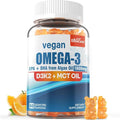 Vegan Omega 3 Gummies 1280mg + Vitamin D3 K2 (MK7), Omega 3 Fish Oil Alternative for Adults, w/Algae EPA 600mg & DHA 400mg, MCT Oil - No Fish Taste - for Brain, Eye, Immune Health, Sugar Free, 1 Pack