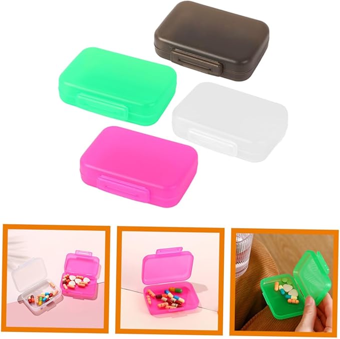 4pcs Small Plastic Travel Pill Boxes with Tight Seal Portable Vitamin Organizer for Daily Medicine Storage Multi Color Mini Rectangular Containers for Jewelry and Small Items
