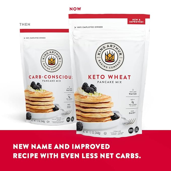 King Arthur, Keto Wheat Pancake Mix, Sourced Non-GMO, Certified Kosher, Keto Friendly, 12 Oz, Packaging May Vary (Pack of 2)