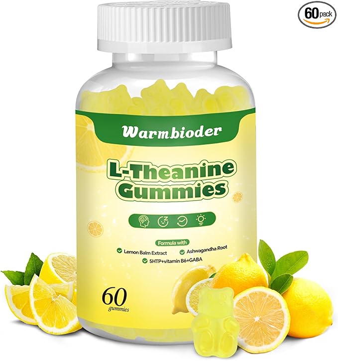 L-Theanine Gummies for Kids & Adults, l'theanine 400mg with Ashwagandha, GABA, 5HTP,L-Theanine Chewable Supplement for Relax, Zzz & Focus Support,Lemon Flavor