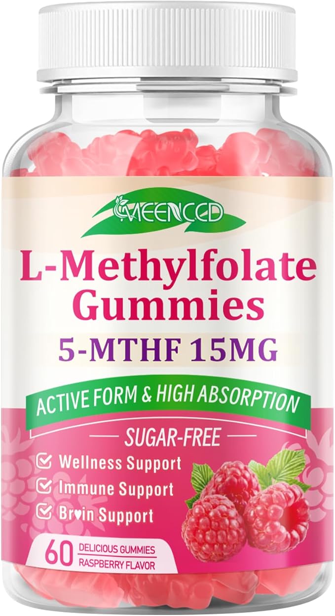MEENCCD L-Methylfolate 15mg Gummies, Methylfolate Supplement, 5-MTHF Supplement - Active 5-MTHF - Supports Overall Wellness, Vegan, Raspberry Flavor, 60 Count