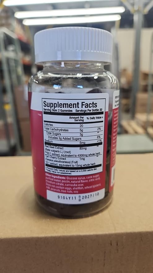 Viteey Beet Root Gummies 4000mg [from 80mg of 50:1 Extract] with Tart Cherry - for Healthy Blood Pressure Support - Vegan, Gelatin Free, Gluten Free-Tasty Chewable Berry Beet Flavored Gummy-60 Count