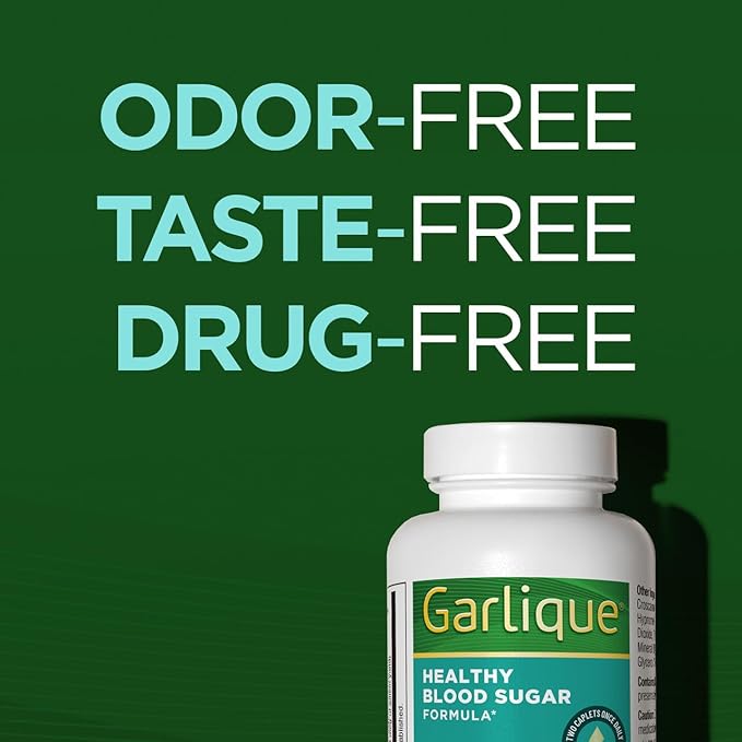 Garlique Garlic Extract Supplement, Healthy Blood Sugar Formula, Blood Sugar Support, 6000 mcg allicin, Odorless & Vegan, 60 Caplets