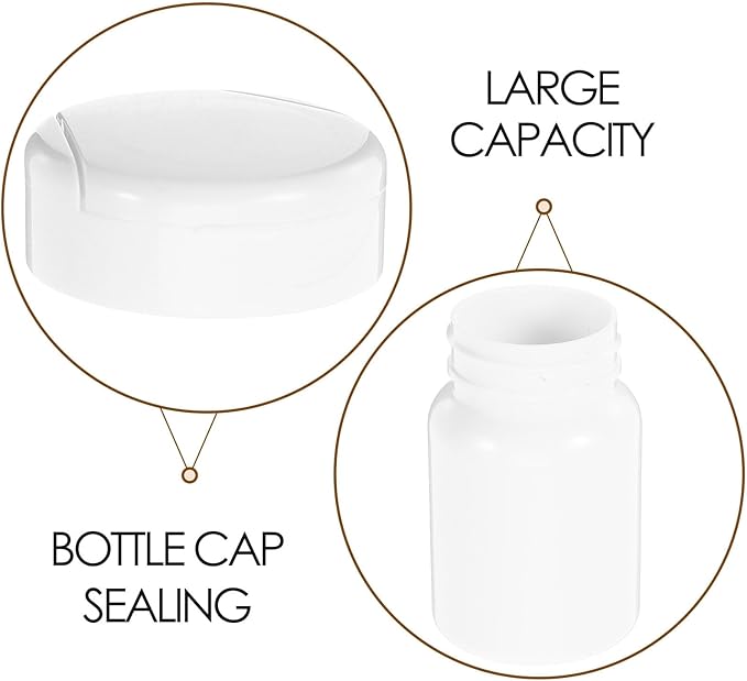 Zerodeko 5pcs 80cc White Plastic Pill Container with Lid, Small Travel Medicine Bottle for Capsules, Powder, Tablets Storage, Portable Mini Pill Organizer for Daily Use