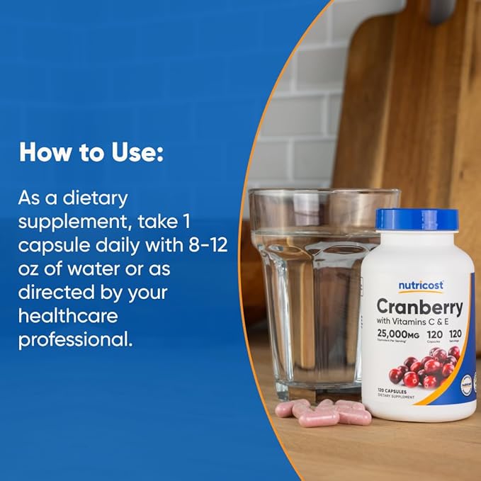 Nutricost Cranberry Extract 120 Capsules for 120 Servings Per Bottle - with Vitamin C & Vitamin E. Vegan, Gluten Free