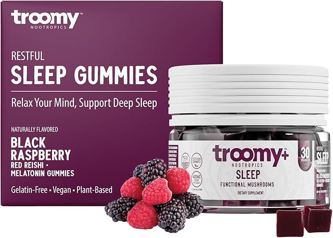 Troomy Sleep Gummies for Adults and Kids, Great Tasting Black Raspberry, Red Reishi Mushroom, Easy Restful Natural Sleep Aid, 30 Count