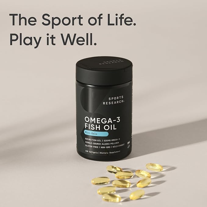 Sports Research® Omega-3 ­­Fish Oil Mini-Softgels - Sourced from Wild Caught Alaska Pollock - Burpless, Bovine Free, Non-GMO, & MSC Certified Sustainable - 120 Count