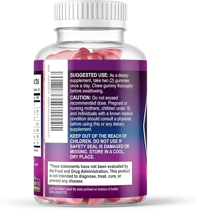Calcium Supplement Gummies - Sugar Free Calcium Gummy with Vitamin D3 for Best Absorption - Supports Immune Health, Bones & Teeth - Nature's Calcium Chews for Women & Men - Berry Flavor - 120 Gummies
