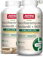Jarrow Formulas Saccharomyces Boulardii + MOS - 5 Billion Viable Organisms Per Serving - 90 Delayed Release Veggie Caps, 2 Pack - Probiotic + Prebiotic - Intestinal Tract Support - Up to 180 Servings