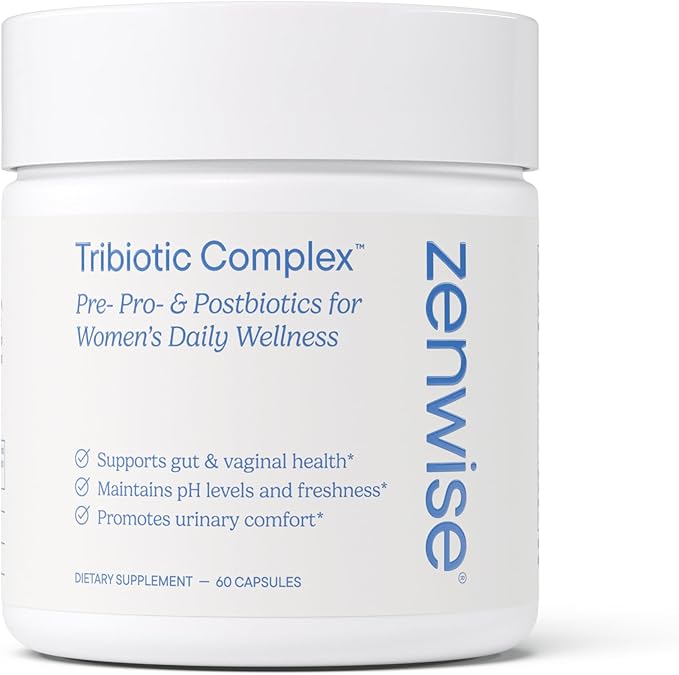 Zenwise Health Womens Triobiotic Complex Supplement for Digestive, Gut Flora & Vaginal Health - Daily Probiotics for Women with Digestive Supports Bloating & Gas Relief - 60 Count