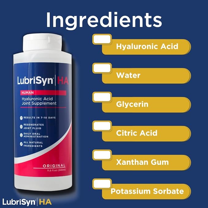 Lubrisyn Hyaluronic Acid Oral Joint Supplement – Liquid HA Formula for Humans – Promotes Joint Support, Mobility, Flexibility, Hydration & Healthy Function for Men & Women – Original 3 x 11.5oz