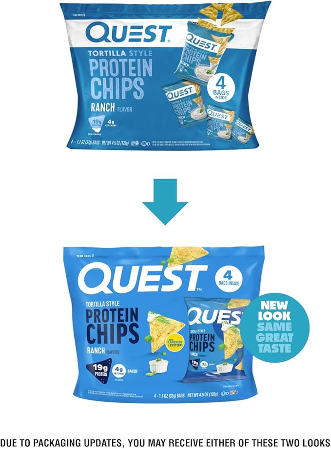 Quest Nutrition Ranch Tortilla Style Protein Chips, 19g Protein, 4g Net Carb, High Protein, Low Carb, Gluten Free, 1.1 Ounce (Pack of 4)
