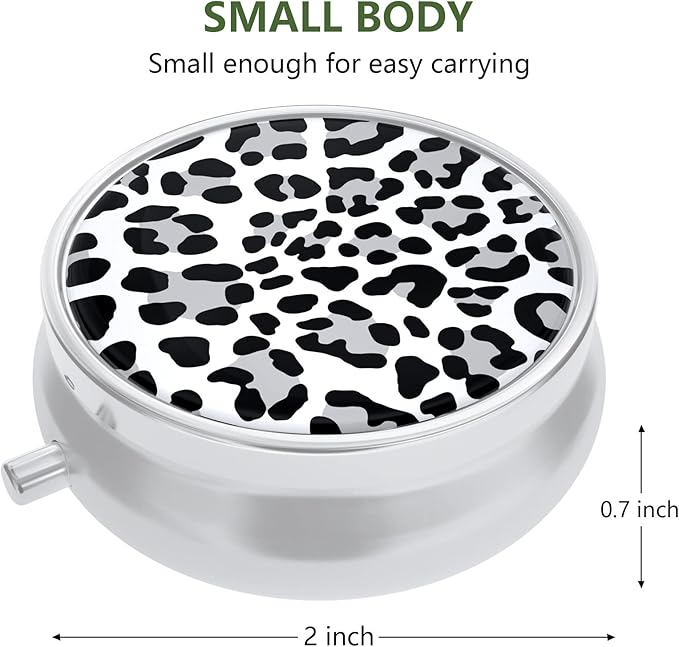 Nipichsha Pill Box, Small Pill Case for Purse & Pocket, Cute Travel Medicine Organizer, Portable Medicine Container Holder to Hold Vitamins, Medication, Fish Oil & Supplement, White Leopard