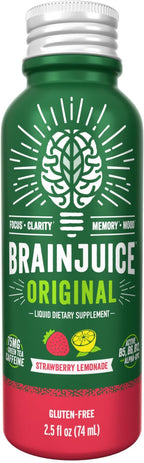 BrainJuice Energy & Focus Shot, Gluten Free Supplement, Healthy Drinks with Alpha GPC, Vitamin B & Organic Green Tea Extract Caffeine, Strawberry Lemonade, 2.5 fl oz, 12 pack