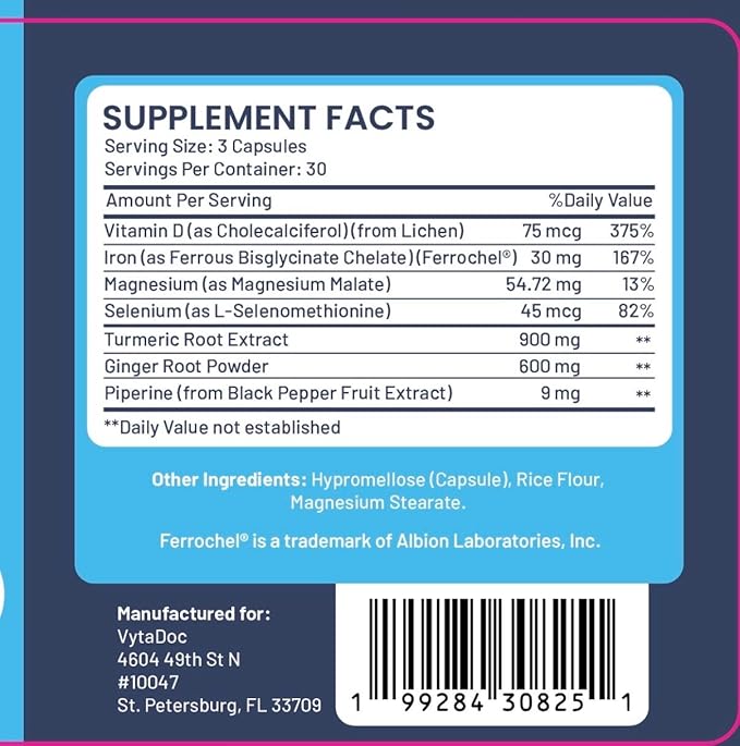 SootheFlex Joint, Energy & Mood Support for Women | Turmeric 900mg, Ferrochel® Iron, Magnesium Malate, Vitamin D3, Ginger, Selenium | 90 Capsules | Gentle Iron — Easy on Digestion