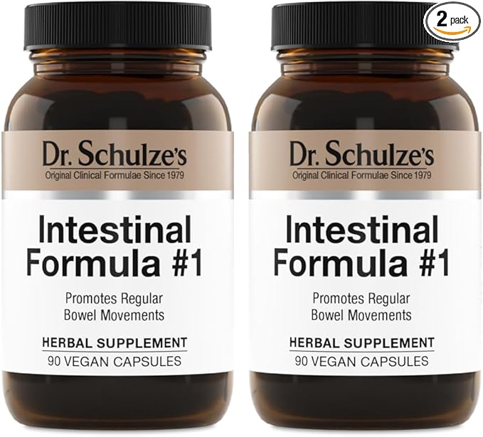 Dr. Schulze's Intestinal Formula #1 - Bowel Movement Supplement for Colon Health Support - Bloating & Constipation Aid - Intestinal Cleanse - All-Natural - Plant-Based - Vegan - 90 Count (2 Pack)