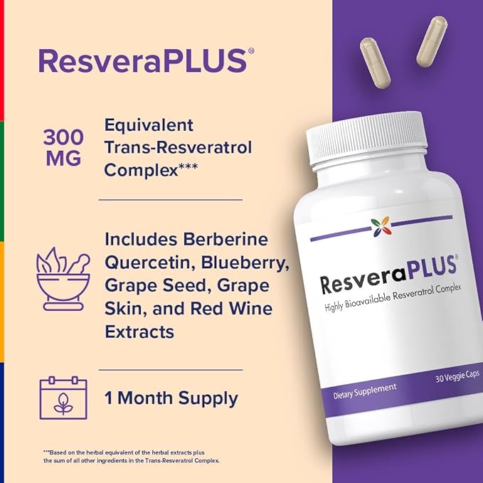 Stop Aging Now - Resveratrol Complex Supplement - with Berberine - 30 Vegetarian Capsules