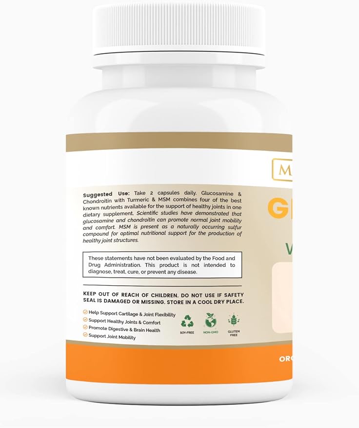 Glucosamine Chondroitin with Turmeric & MSM – Mobility & Flexibility Support – 60 Veggie Capsules