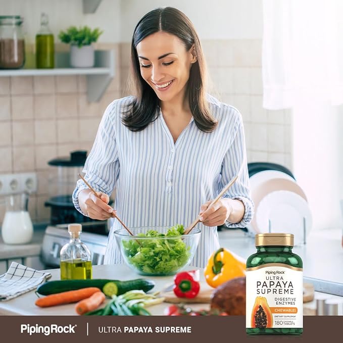 Piping Rock Papaya Digestive Enzymes Chewables | 180 Tablets | Supplement for Women and Men | Tropical Flavor | Vegetarian, Non-GMO, Gluten Free Formula
