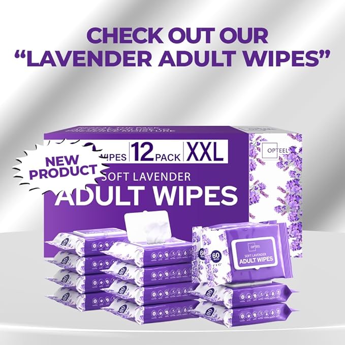 Adult Wipes For Elderly - 8"x13" Extra Large & Soft Wet Wipes for Adults Bathing - Incontinence Disposable Washcloths, Vitamin E & Aloe Infused for Men & Women 720ct (12 Packs of 60)