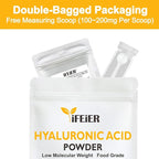 iFEiER Hyaluronic Acid Powder | Low Molecular Weight Food Grade Hyaluronic Acid | 50g(1.76oz) Sodium Hyaluronate Powder | HMW LMW HA | Skin Hydration and Joint Lubrication Supplements