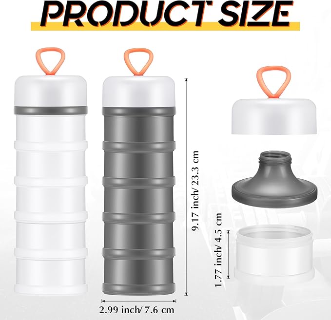 Baderke 4 Pcs Protein Powder Container 5 Layers Stackable Leakproof Container Powder Dispenser with Funnels Stand Keychain Flour Canister for Workout Fitness(Gray, White)