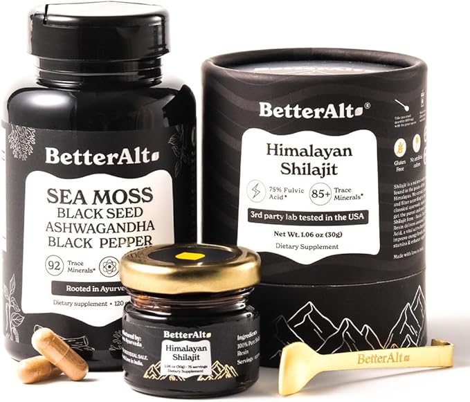Better Alt Shilajit Resin 30 gm & Sea Moss Capsules Energy Duo| Shilajit Gold Grade for Men & Women with High Potency & Irish Sea Moss with Black Seed Oil