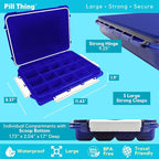 20 Compartment UV Protected Large Cobalt Blue Pill Case with Airtight Seal, Spill Proof, Silicone Gasket Waterproof Med Box with Medication Map (Cobalt Blue, 20 Compartment - 1 Pack)
