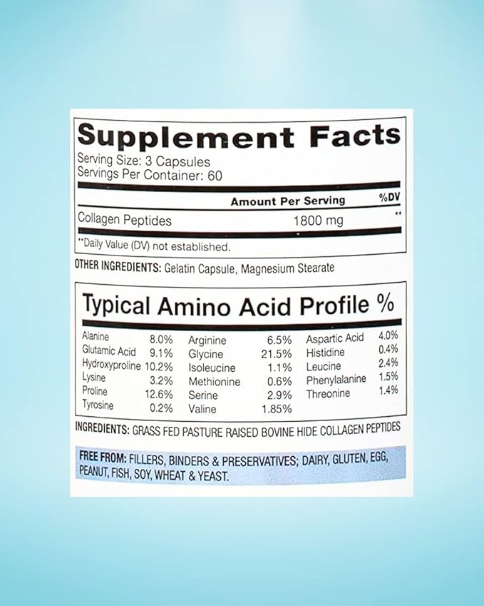BioOptimal Collagen Peptides Capsules - Grass-Fed, Pasture-Raised Hydrolyzed Protein Supplement for Skin, Hair, & Nails - Non-GMO, Zero Sugar Daily Pills for Men & Women (180 Capsules)
