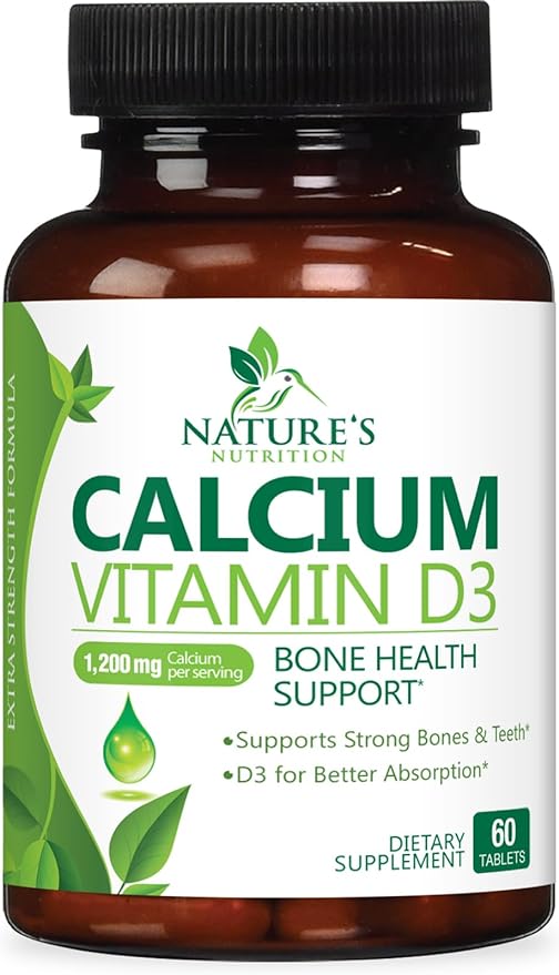 Calcium Supplement with Vitamin D3-1200 mg Calcium per Serving with D3 for Best Absorption - Supports Immune Health, Bones & Teeth - Nature's Calcium is Bottled in USA for Women & Men - 60 Tablets