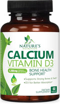 Calcium Supplement with Vitamin D3-1200 mg Calcium per Serving with D3 for Best Absorption - Supports Immune Health, Bones & Teeth - Nature's Calcium is Bottled in USA for Women & Men - 60 Tablets
