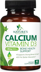 Calcium Supplement with Vitamin D3-1200 mg Calcium per Serving with D3 for Best Absorption - Supports Immune Health, Bones & Teeth - Nature's Calcium is Bottled in USA for Women & Men - 60 Tablets