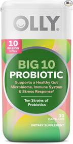 OLLY Big 10 Probiotic, Supports a Healthy Gut Microbiome,* 10 Billion CFUs, 30 Day Supply - 30 Count