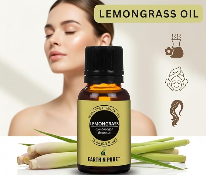 Earth N Pure Lemongrass Essential Oil | Steam Distilled | for Home Diffuser, Skin & Hair Care | with Glass Dropper -100 ML